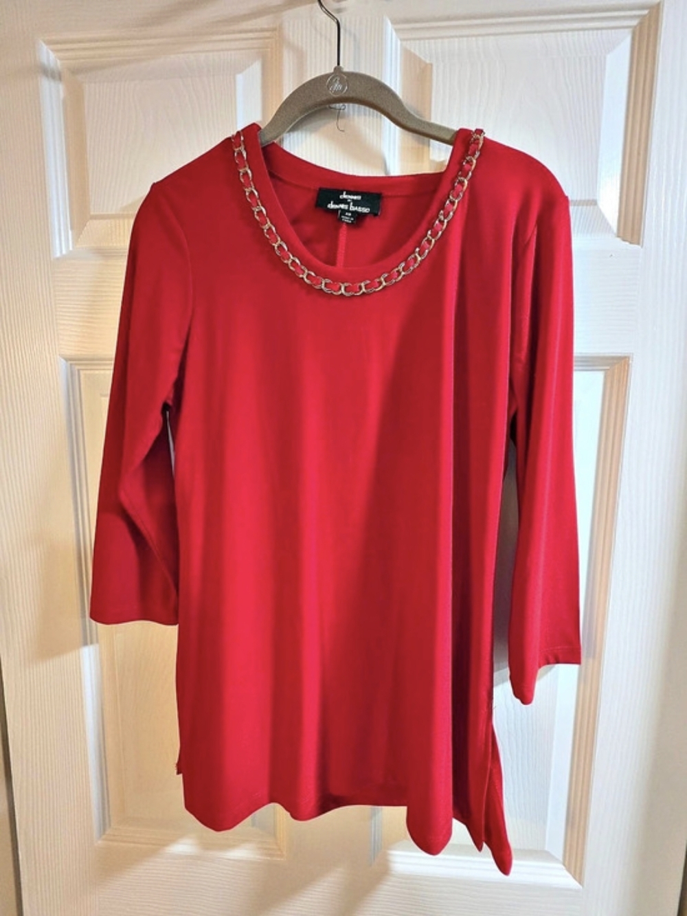 Dennis Basso Red Chain Neck Tunic Top Size XS